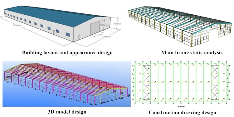 Estrutura de aço Hangar pré-fabricado laminado a quente galvanizado Edifício de armazém 3